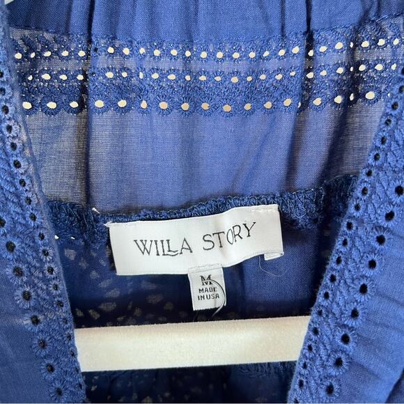 Willa Story Elizabeth Eyelet Ruffle Top Cottage Coastal Grandma Boho Blue Medium - Picture 8 of 9